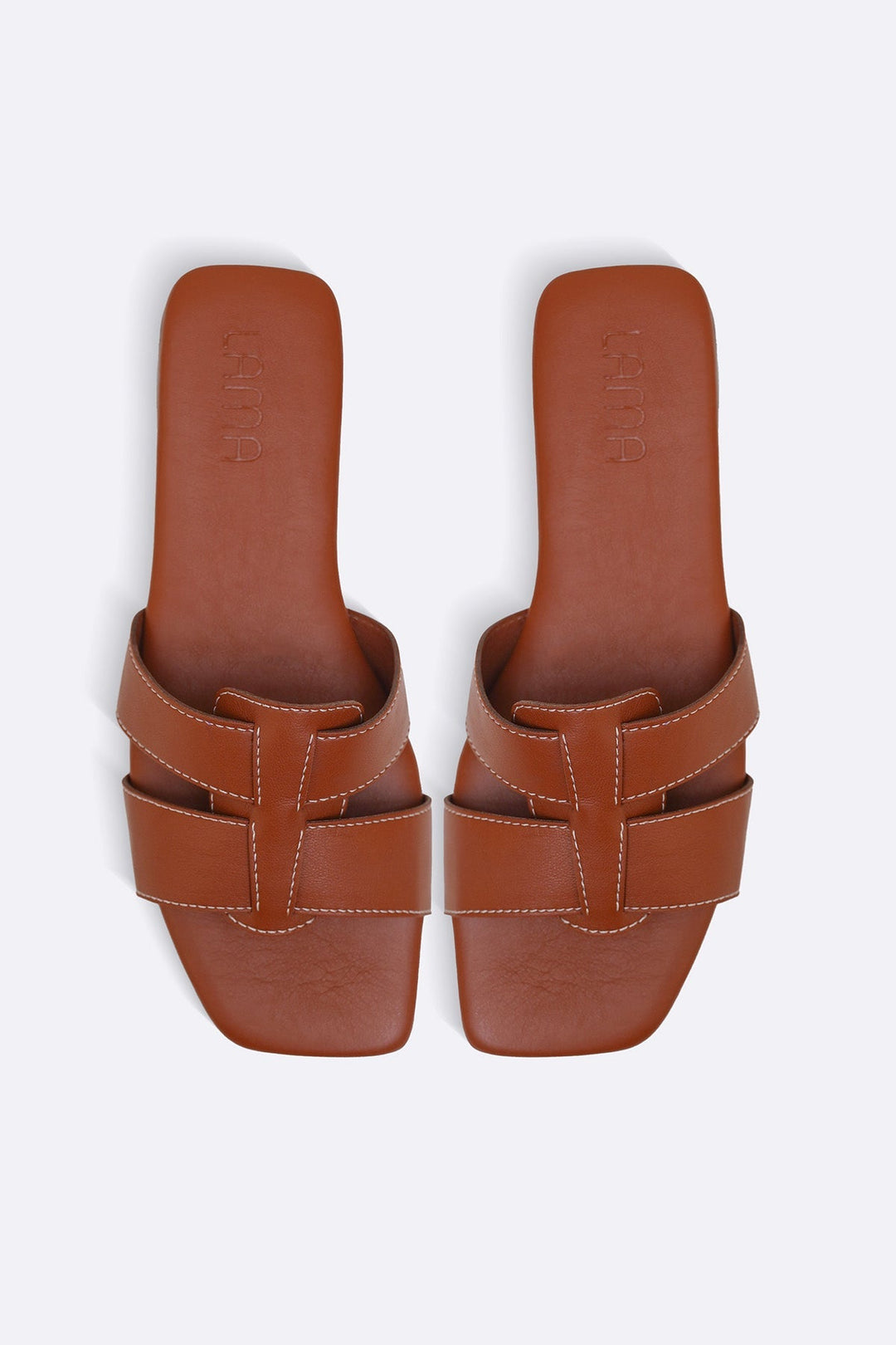 TAN CUSHIONED STITCH SLIDES