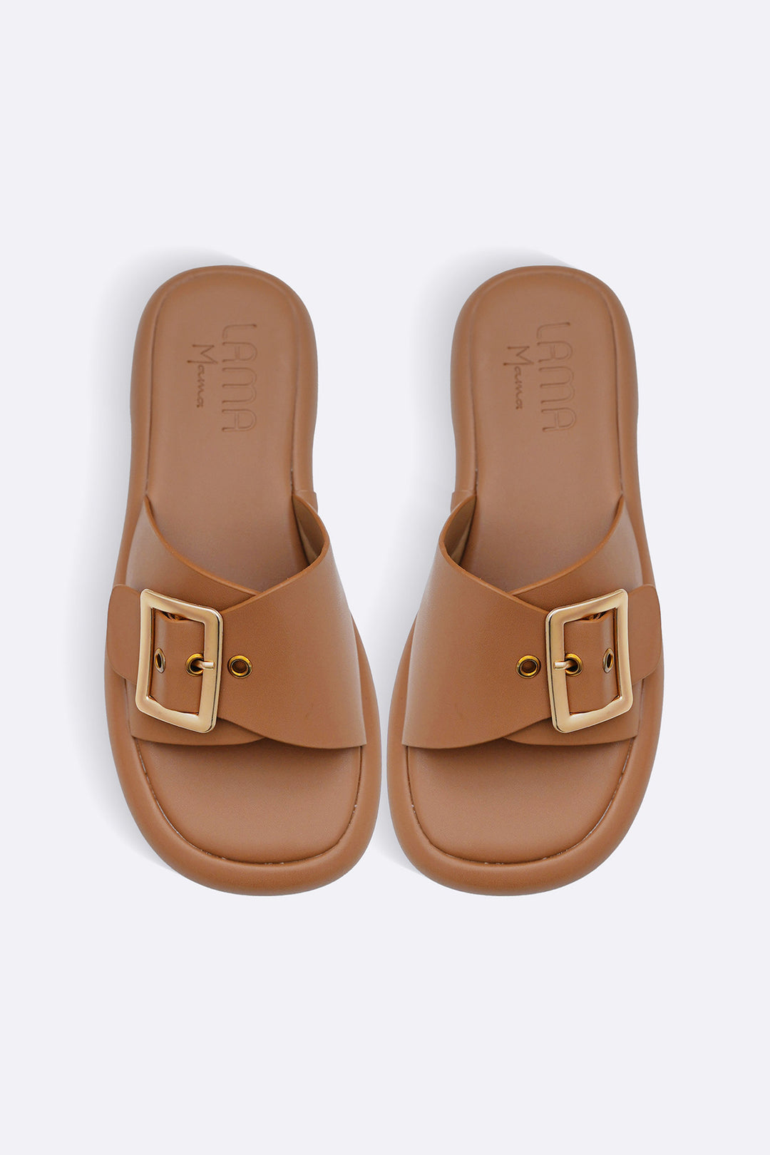 TAN BUCKLE MAMA SLIDES