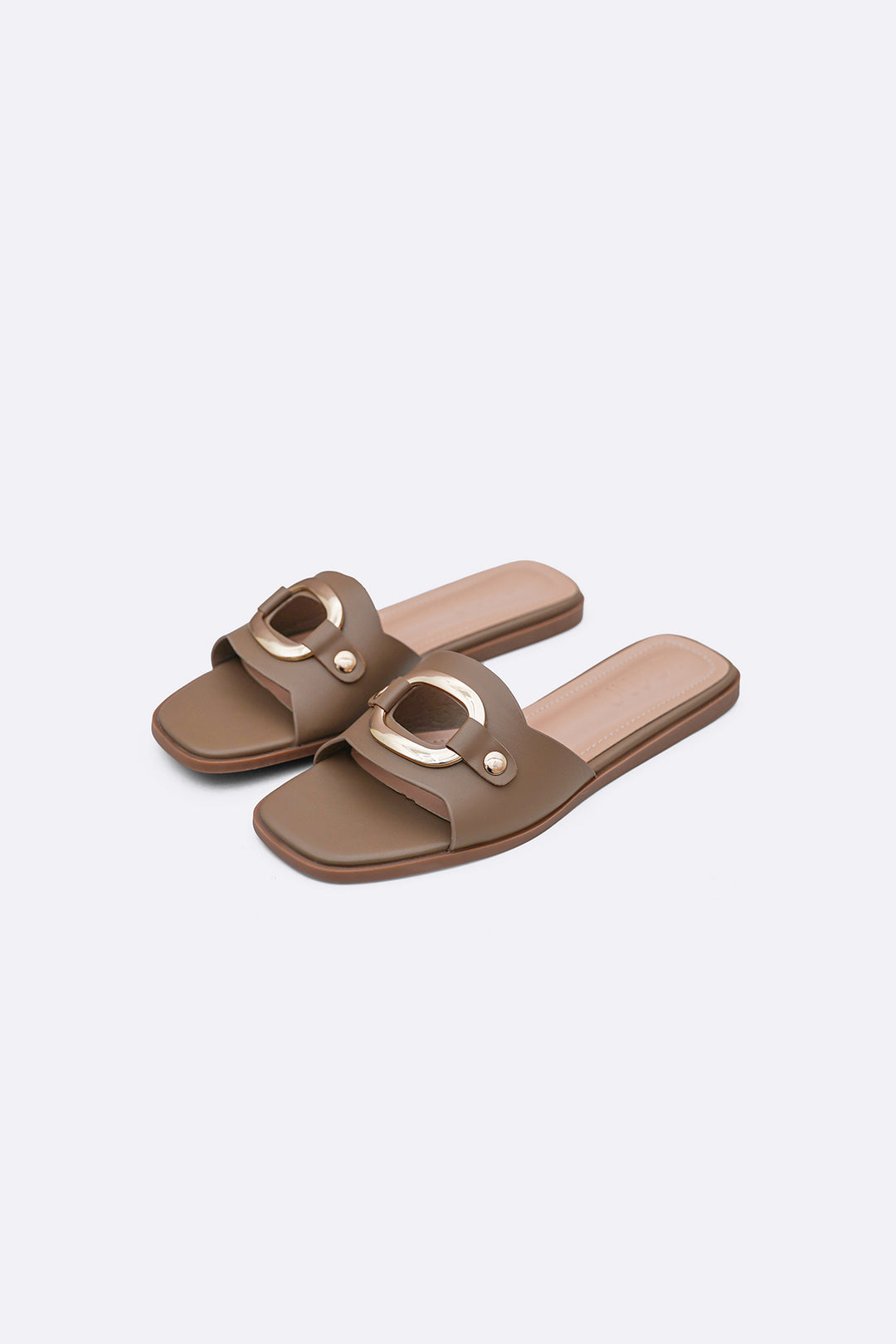 TAUPE EASY BUCKLE SLIDES
