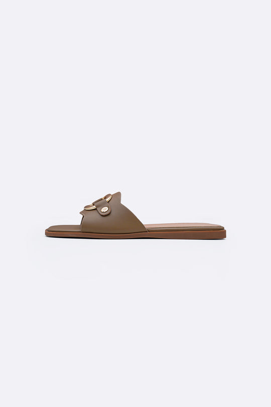 TAUPE EASY BUCKLE SLIDES