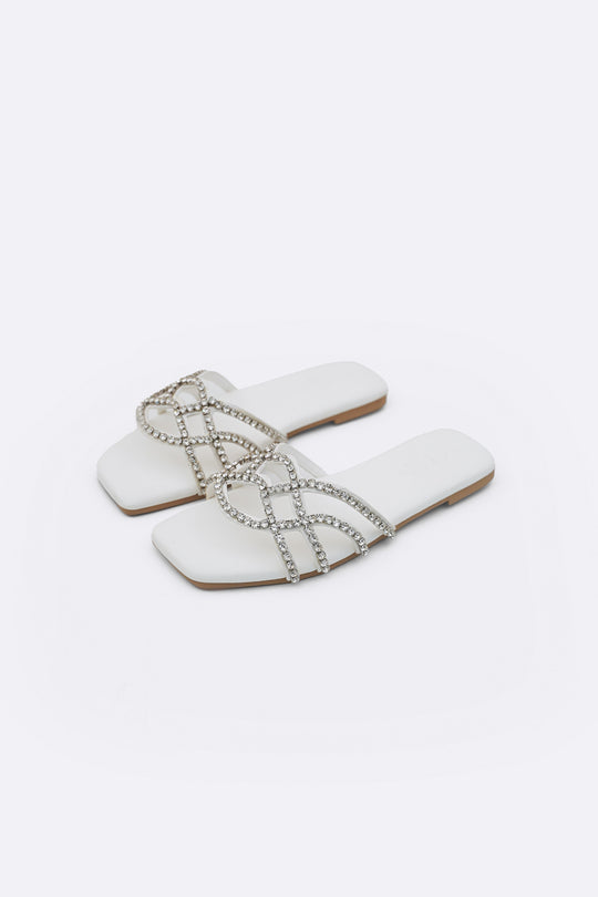 WHITE RIVIERA STUD SLIDES