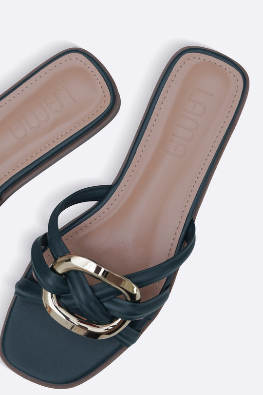 TEAL DREW BUCKLE SLIDES