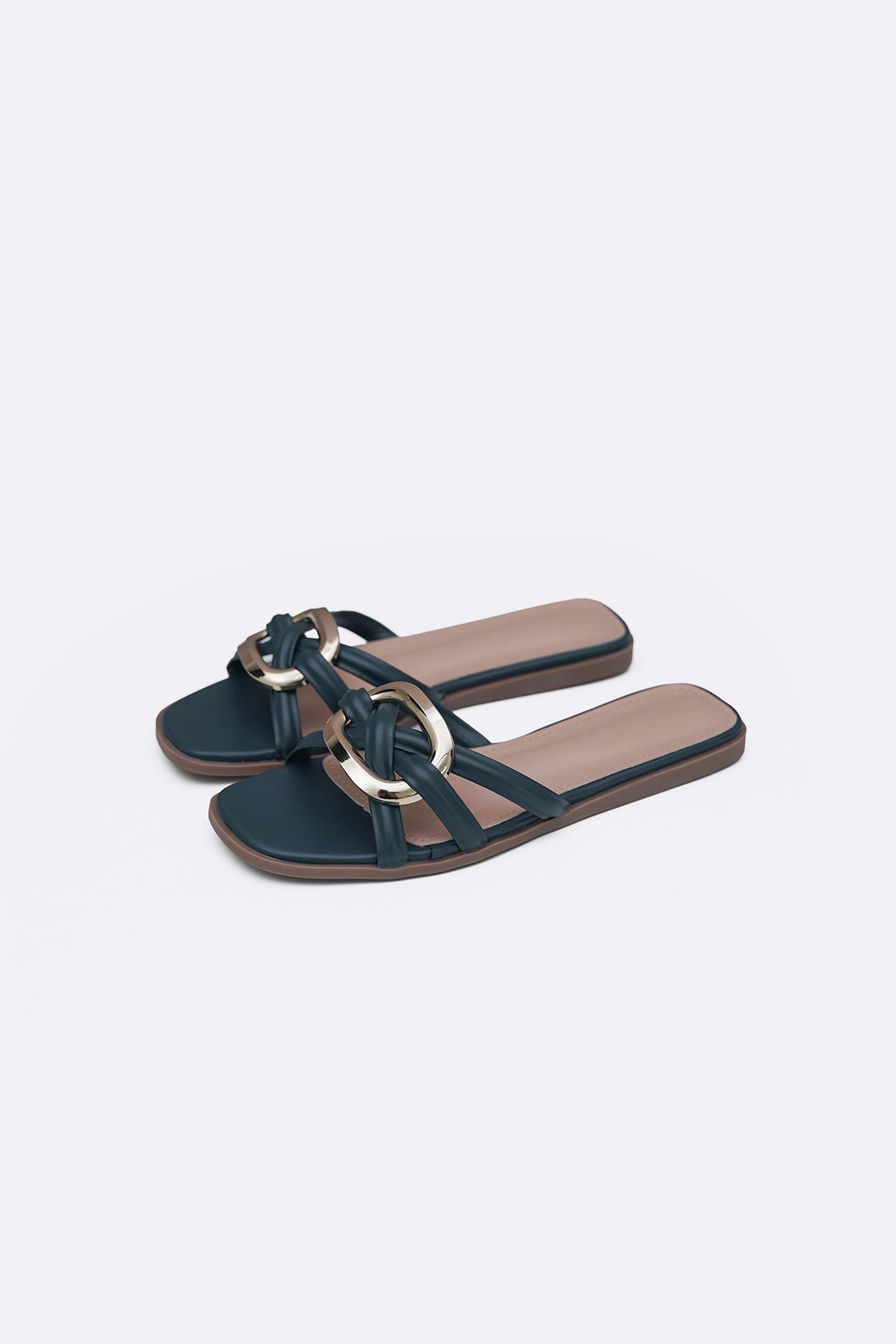 TEAL DREW BUCKLE SLIDES