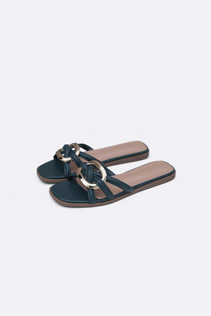 TEAL DREW BUCKLE SLIDES