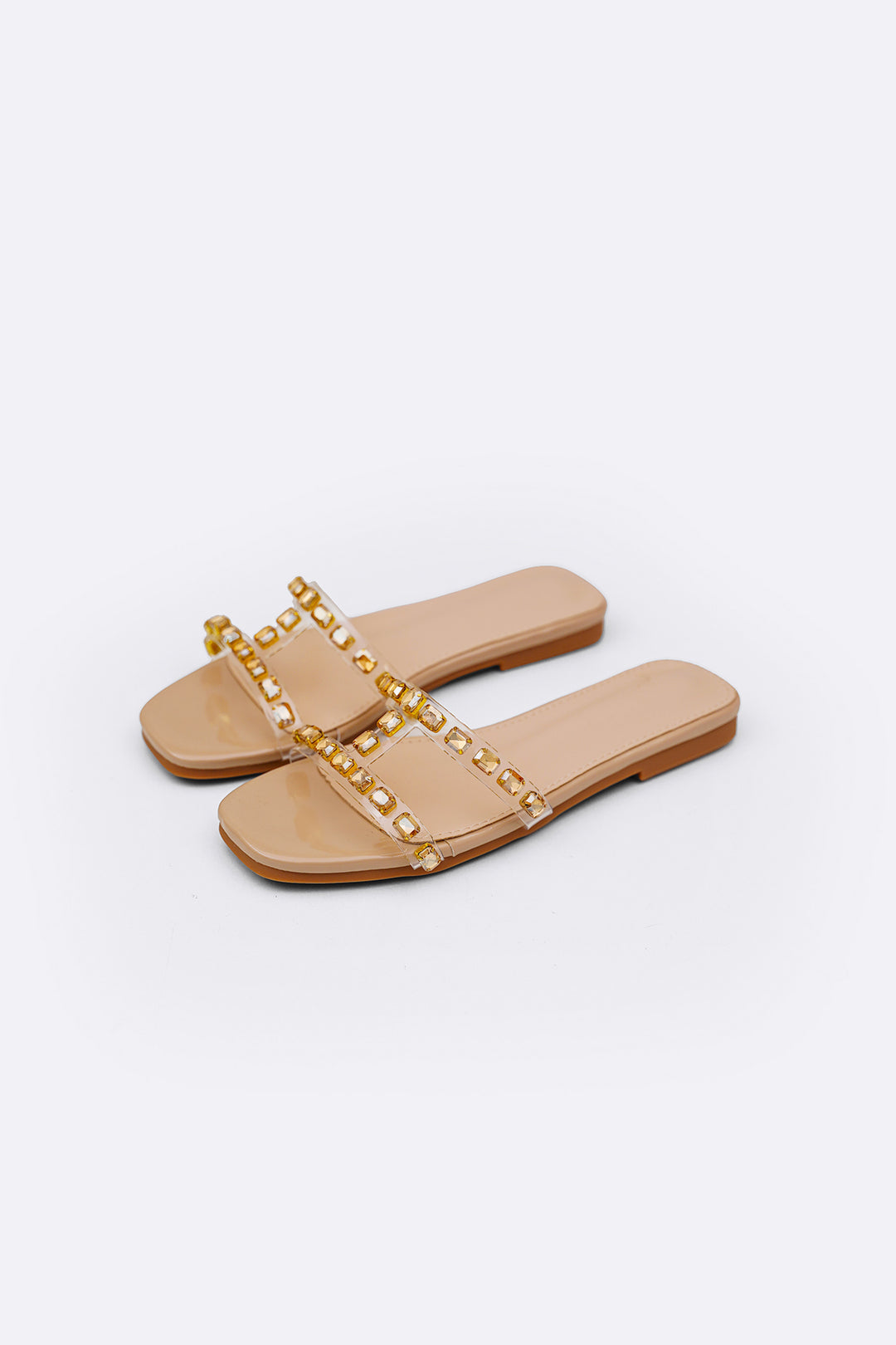 BEIGE SIA STUDDED SLIDES