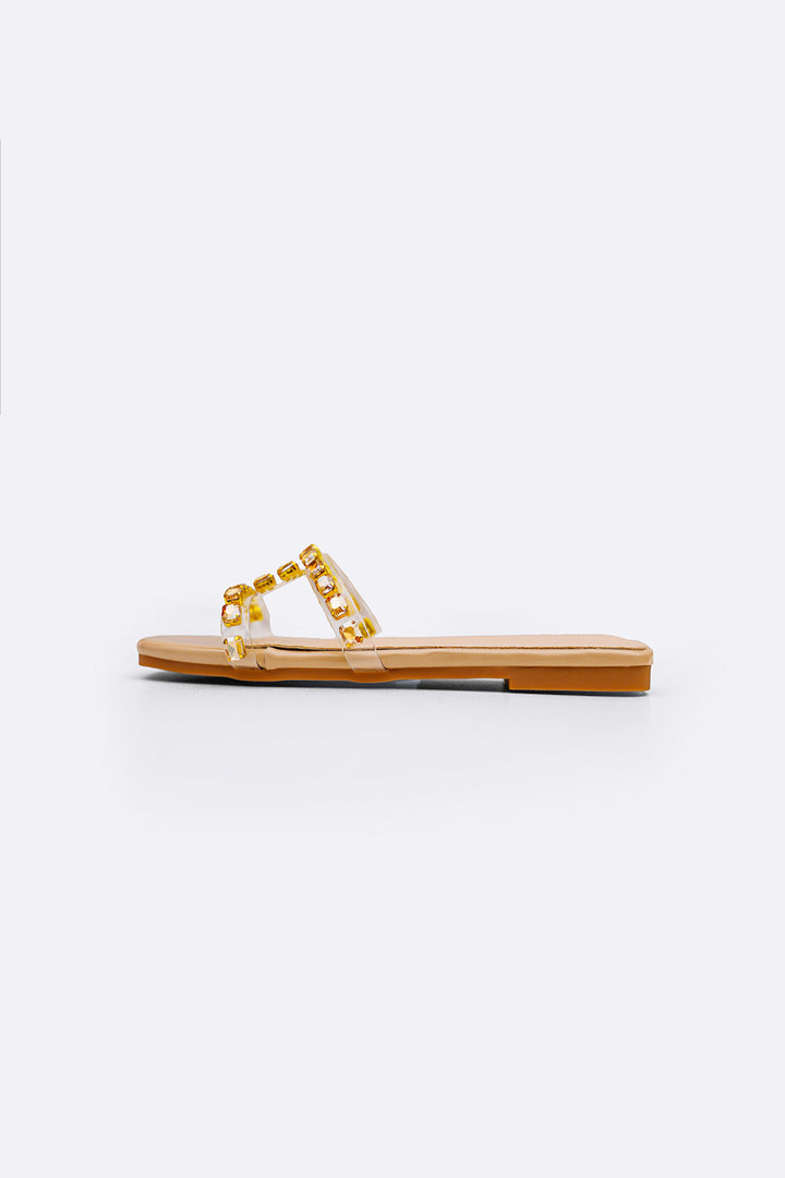 BEIGE SIA STUDDED SLIDES