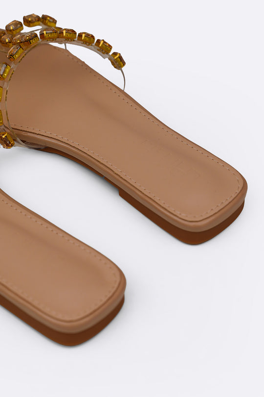 BEIGE SIA STUDDED SLIDES