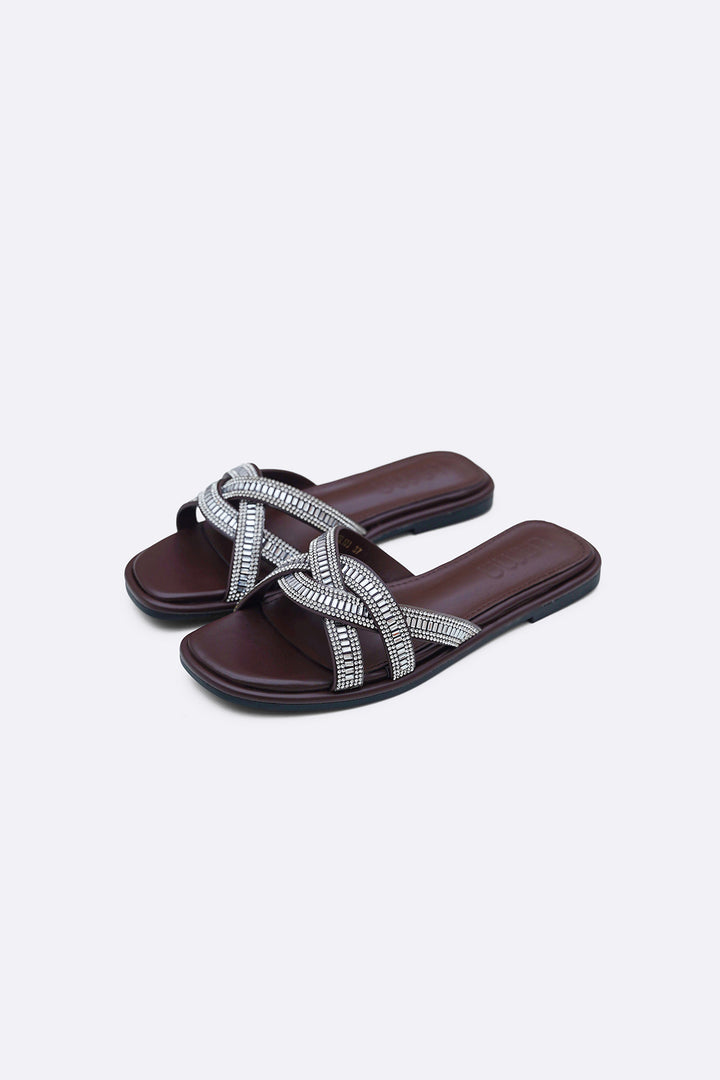 COFFEE MERINO STUDDED SLIDES