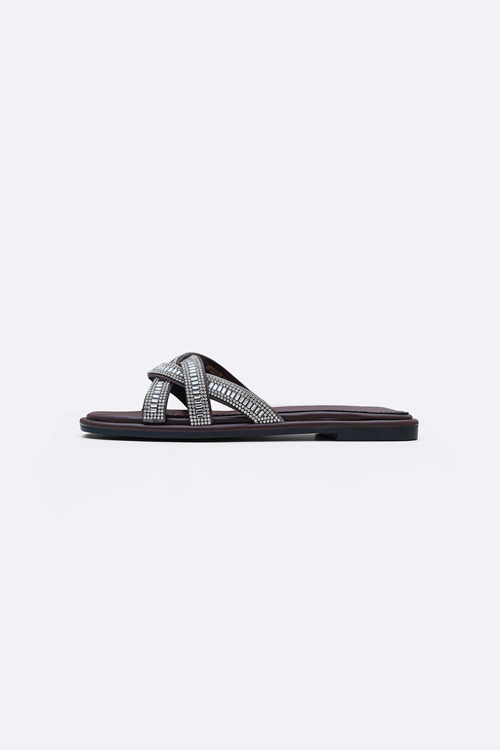 COFFEE MERINO STUDDED SLIDES