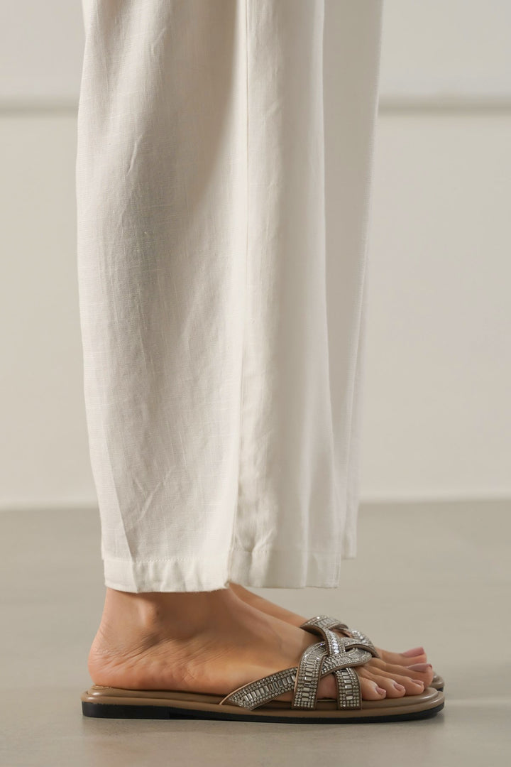 TAUPE MERINO STUDDED SLIDES