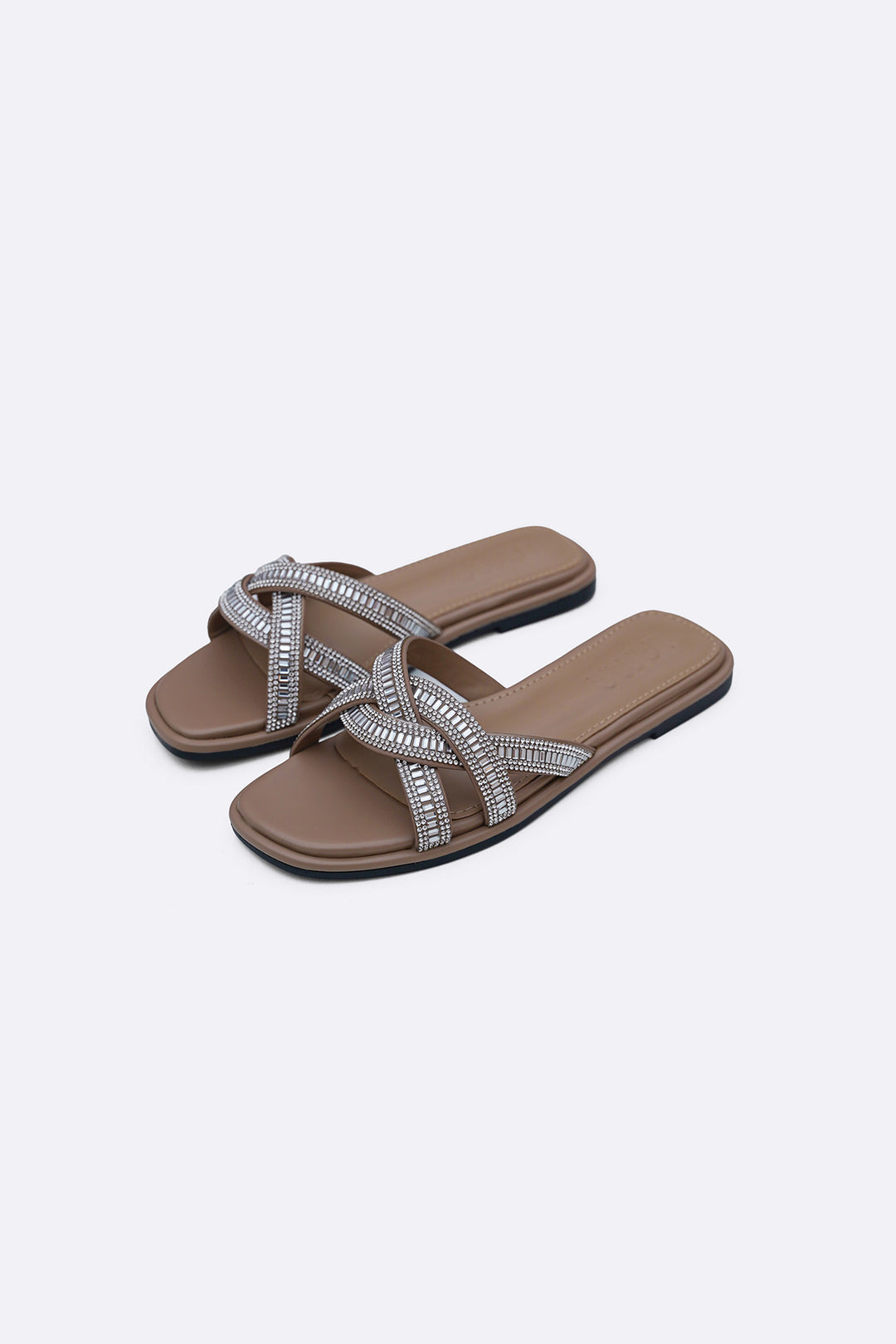 TAUPE MERINO STUDDED SLIDES