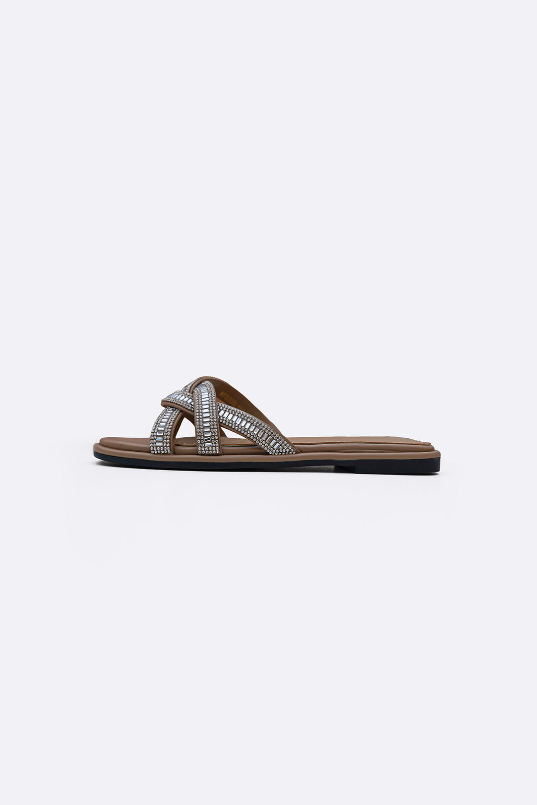 TAUPE MERINO STUDDED SLIDES