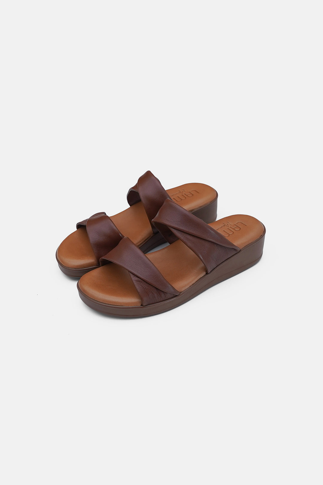 BROWN MOUSSE MAMA LEATHER SLIDES