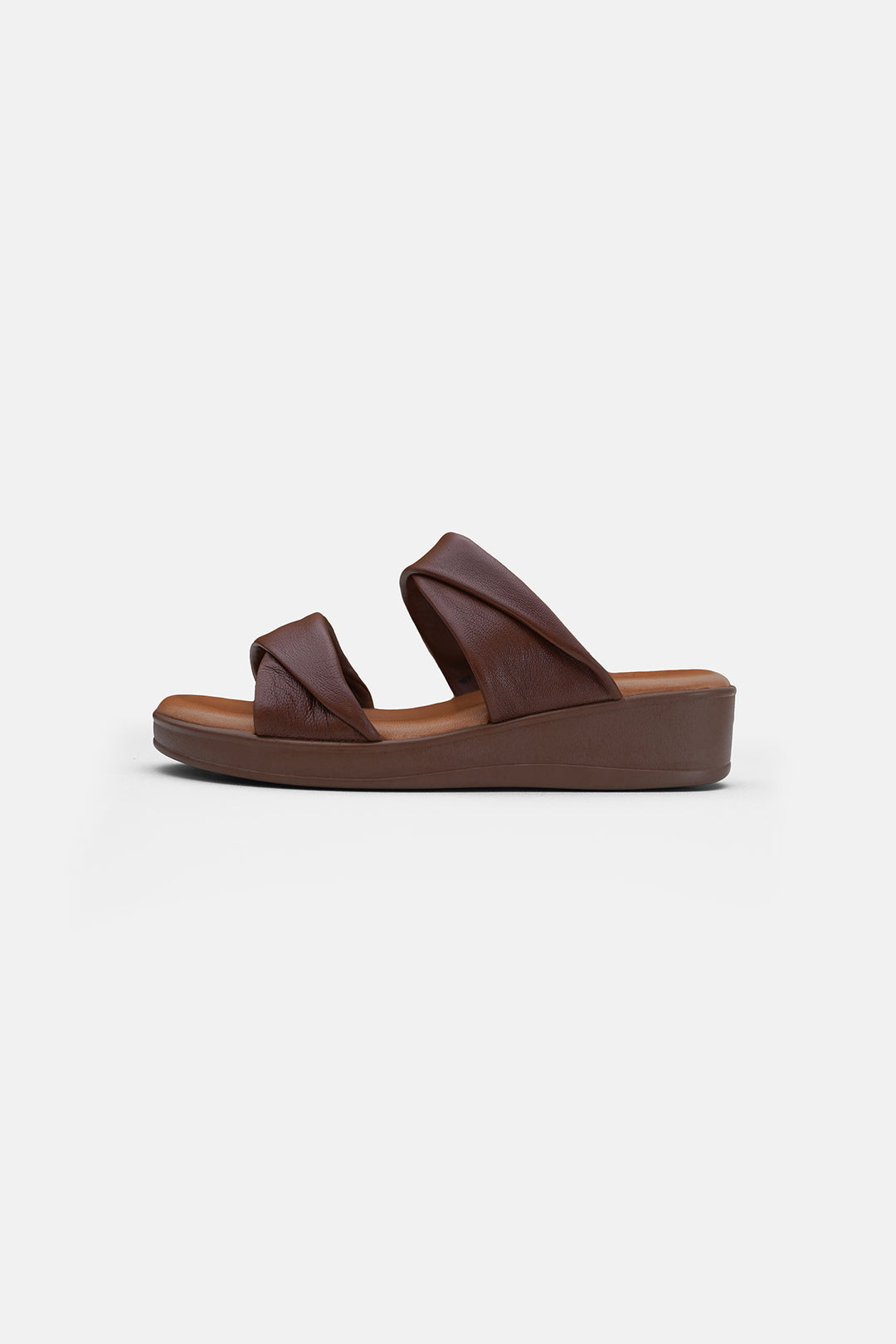 BROWN MOUSSE MAMA LEATHER SLIDES