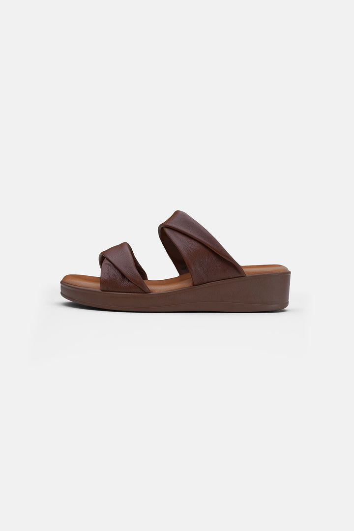 BROWN MOUSSE MAMA LEATHER SLIDES