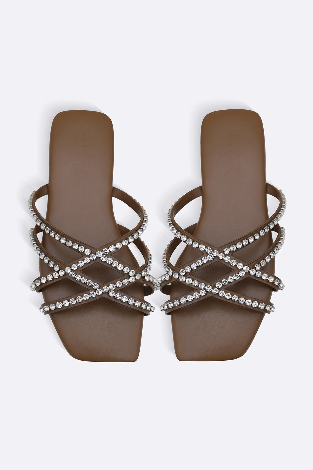 BROWN VIOLA STUDDED SLIDES