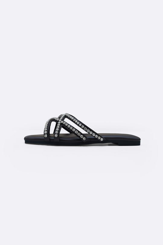 COFFEE VIOLA STUDDED SLIDES