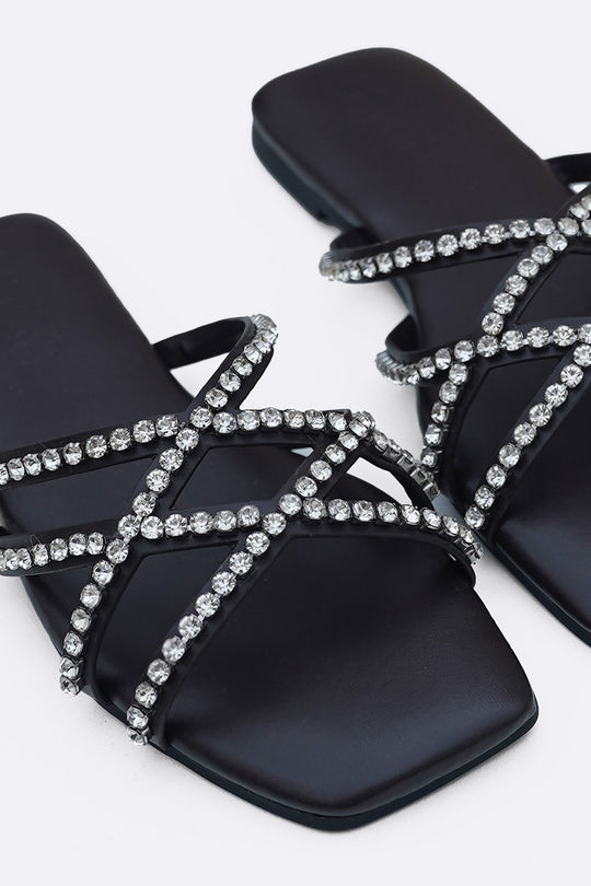 COFFEE VIOLA STUDDED SLIDES
