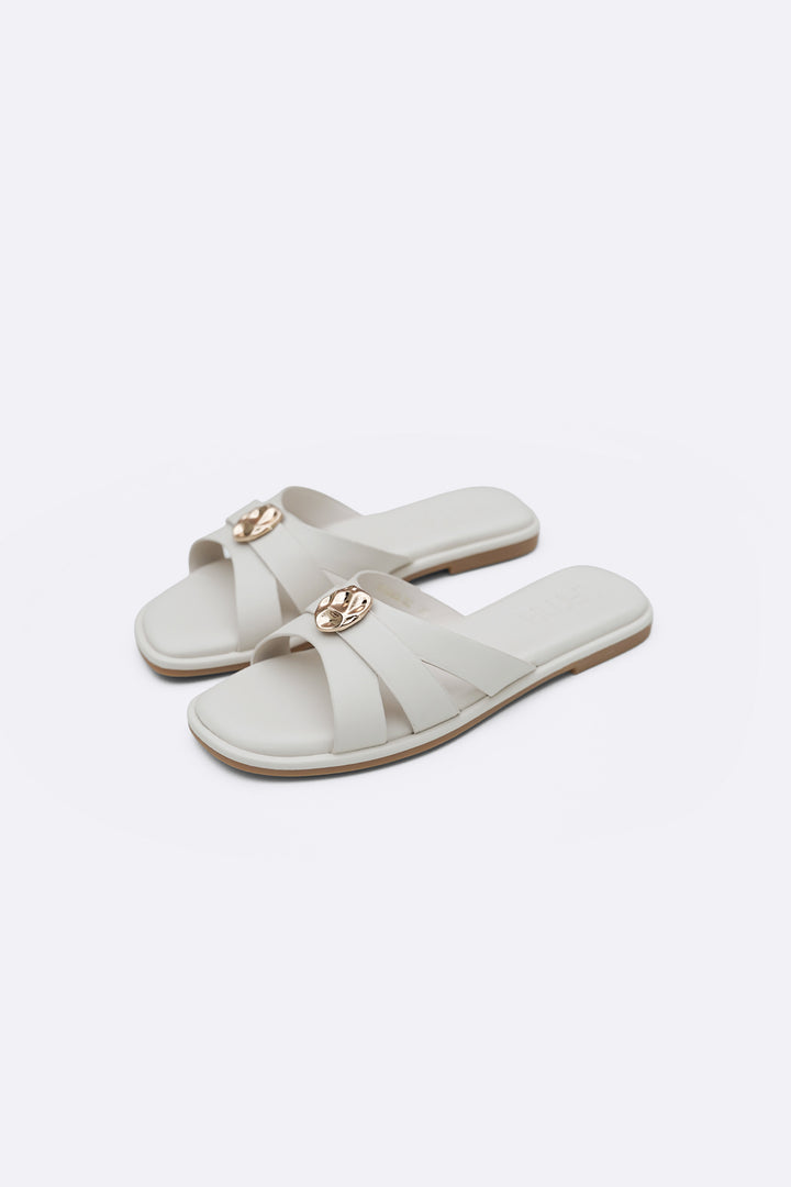 WHITE JOVIE STUD SLIDES