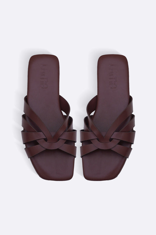 BROWN MOLDOVA STRAPPY SLIDES