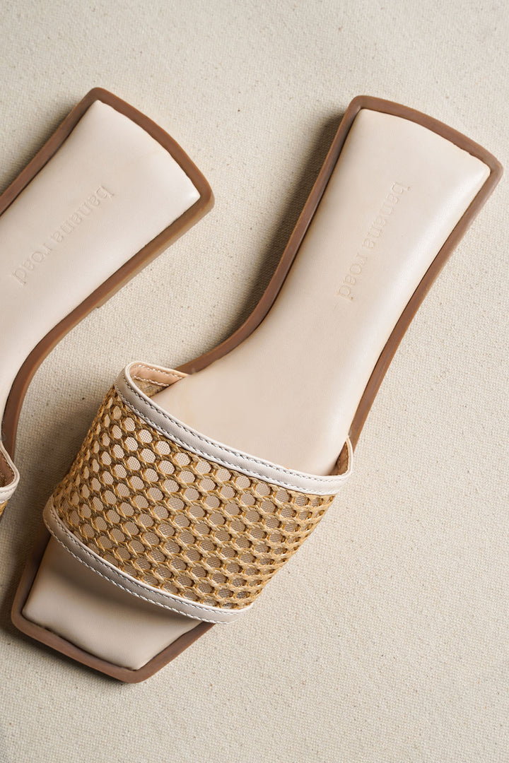 OFF WHITE MESH SQUARE TOE SLIDE