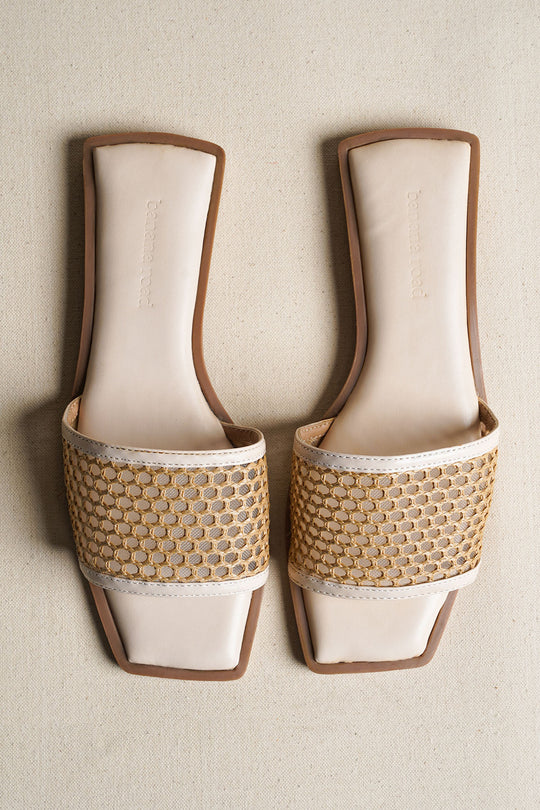 OFF WHITE MESH SQUARE TOE SLIDE