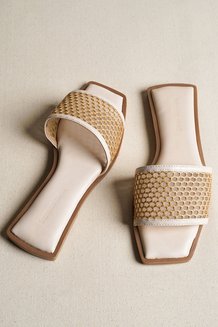 OFF WHITE MESH SQUARE TOE SLIDE