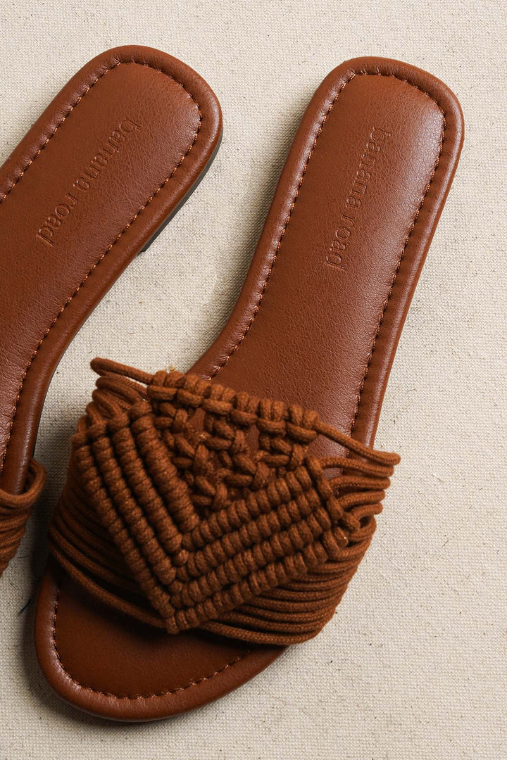 TAN SANTORINI WOVEN SLIDES