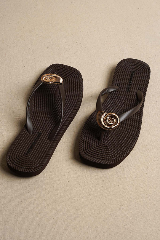BROWN SEASHELL SLIPPERS