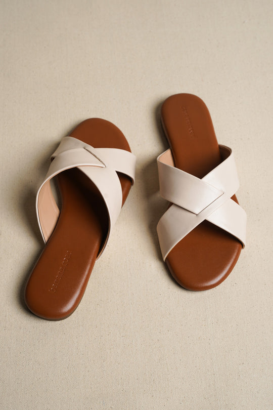 OFF WHITE CROSS STRAP SLIDES