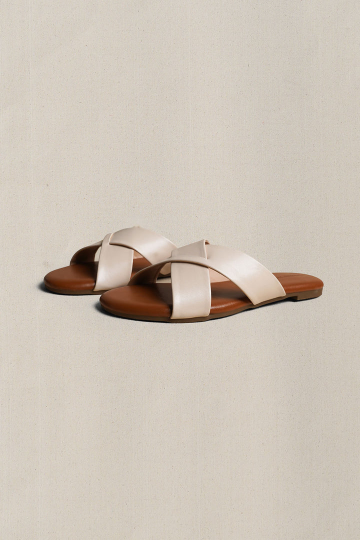 OFF WHITE CROSS STRAP SLIDES