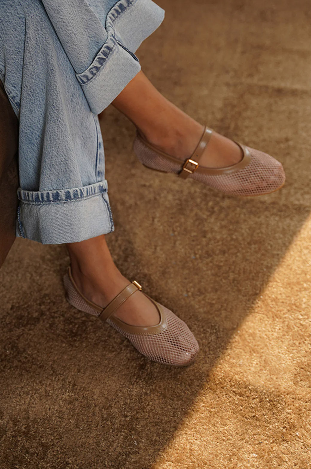 TAUPE MESH MARY-JANES