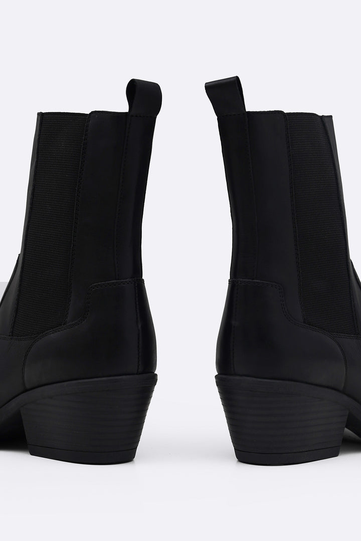 BLACK LEATHER WESTERN BOOTS