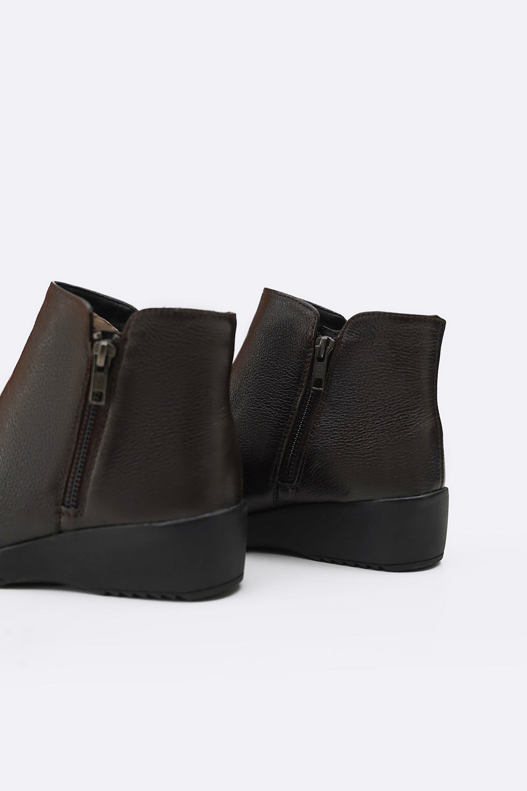 DARK BROWN COMFY LEATHER WEDGE BOOTS