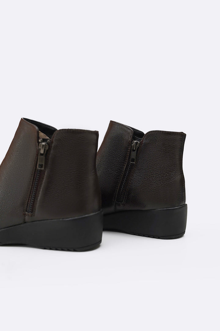 DARK BROWN COMFY LEATHER WEDGE BOOTS
