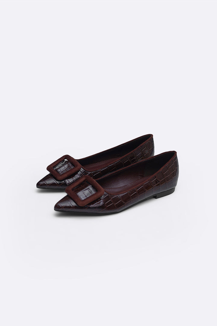 DARK BROWN SEINE BUCKLE PUMPS