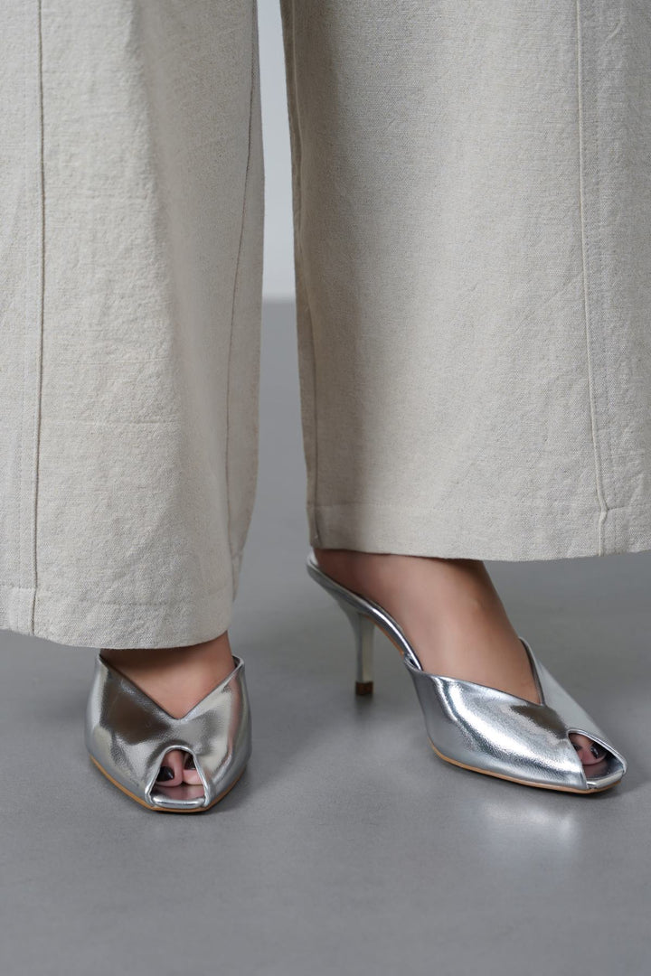 SILVER PARTY PEEP HEEL