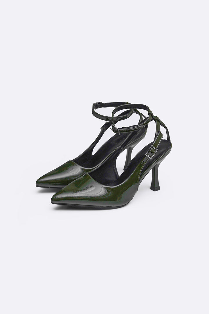 GREEN ANKLE-TIE STILETTO