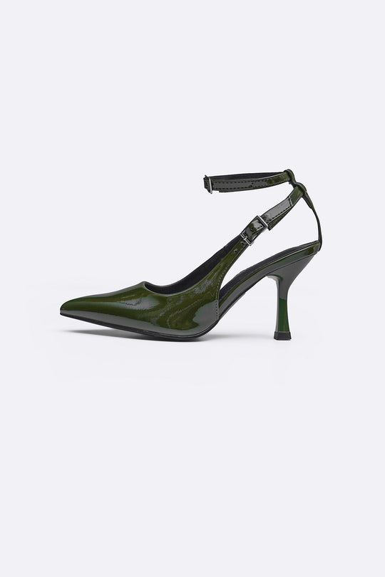 GREEN ANKLE-TIE STILETTO