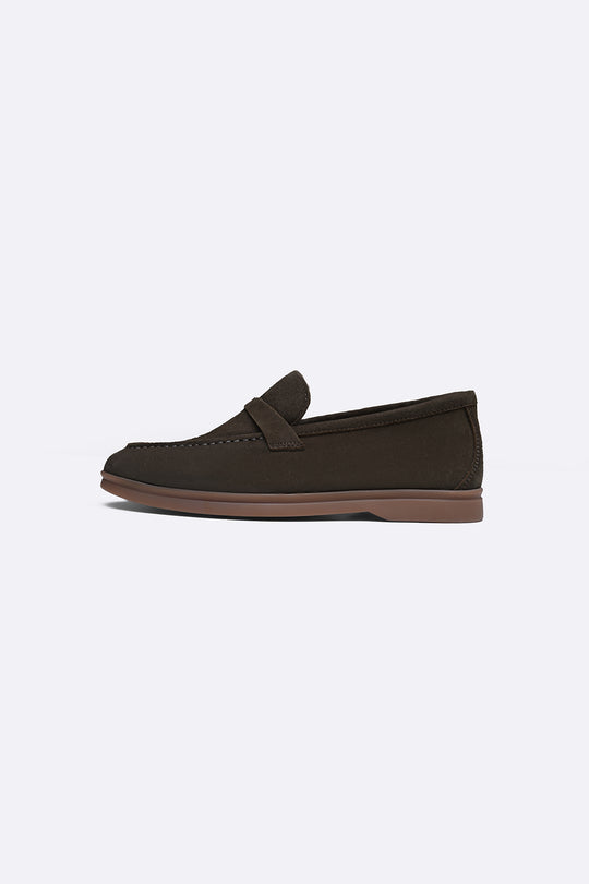 OLIVE PALM & PEBBLE LEATHER LOAFERS