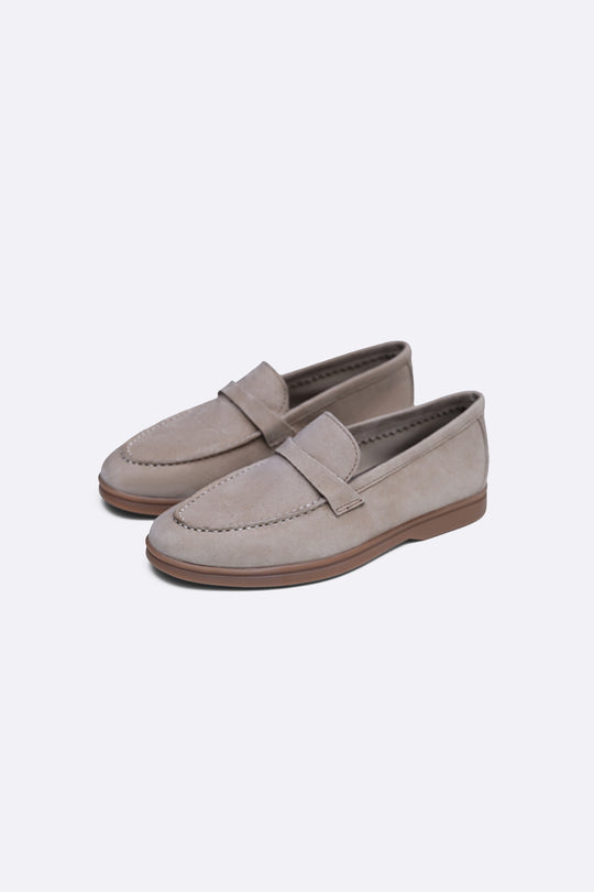 TAUPE PALM & PEBBLE LEATHER LOAFERS