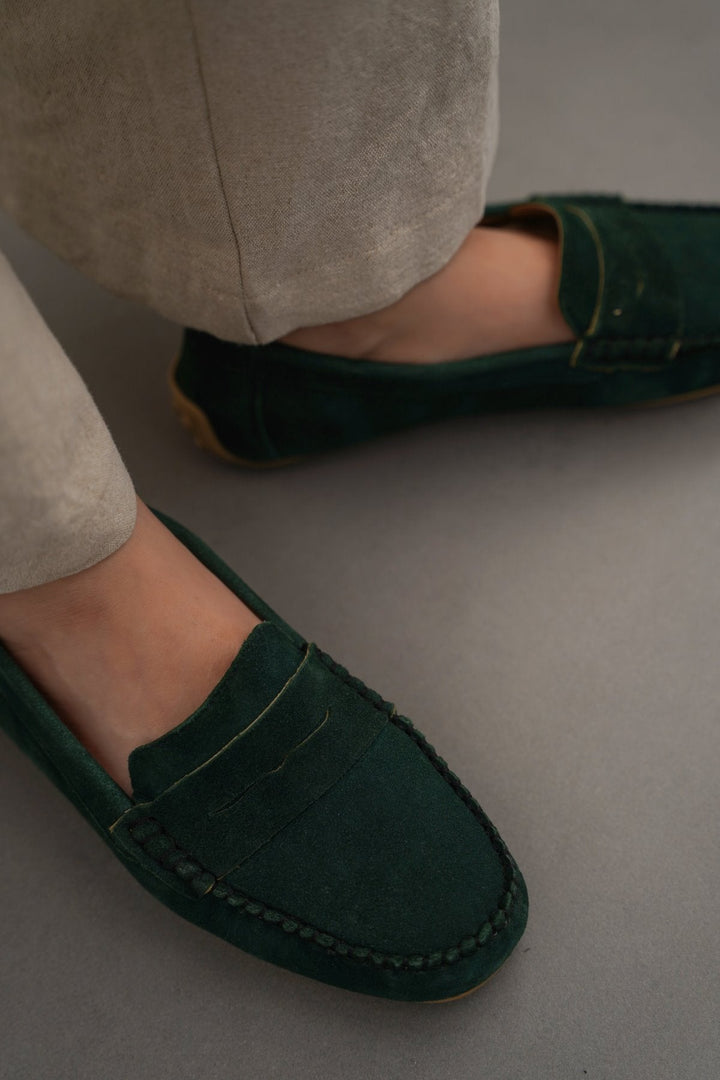 GREEN SUEDE LEATHER LOAFERS