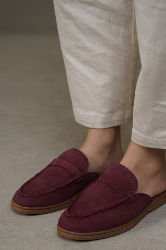 MAROON SUEDE LEATHER MULES