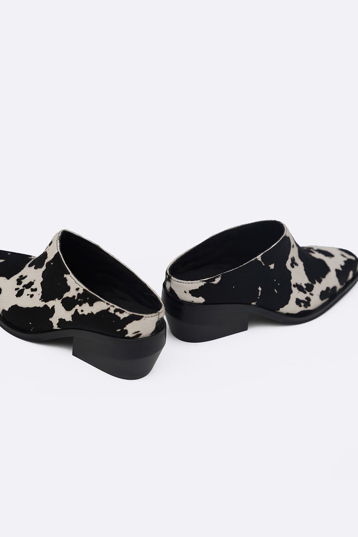 BLACK COW LEATHER BOOT MULES