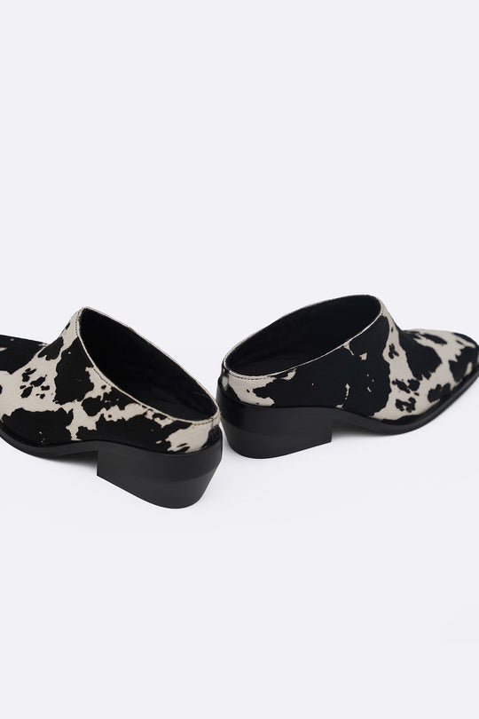 BLACK COW LEATHER BOOT MULES
