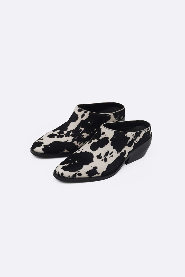 BLACK COW LEATHER BOOT MULES