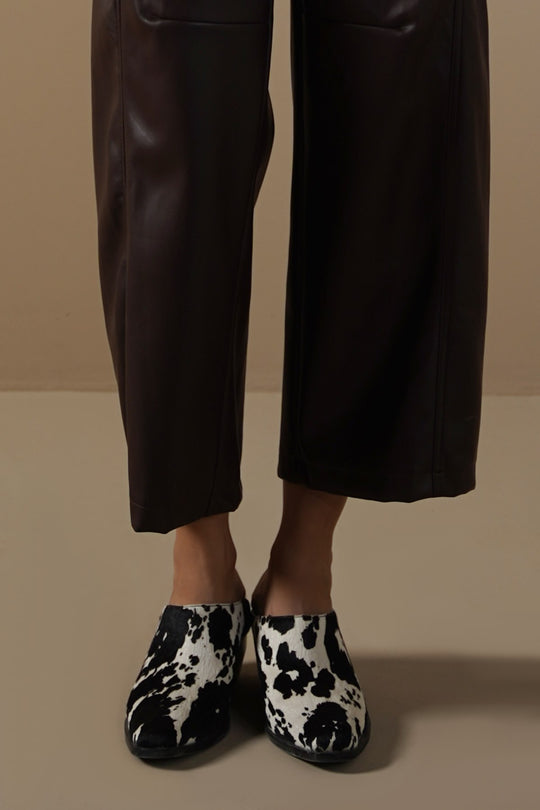 BLACK COW LEATHER BOOT MULES