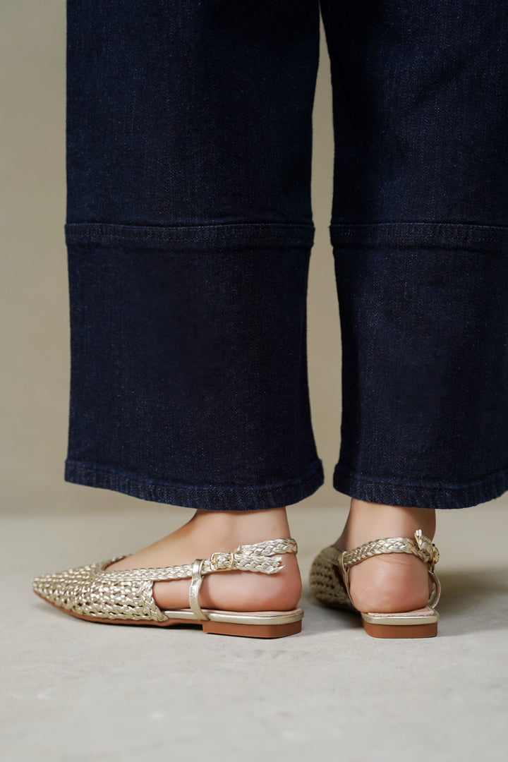 GOLD WEAVE SLINGBACKS