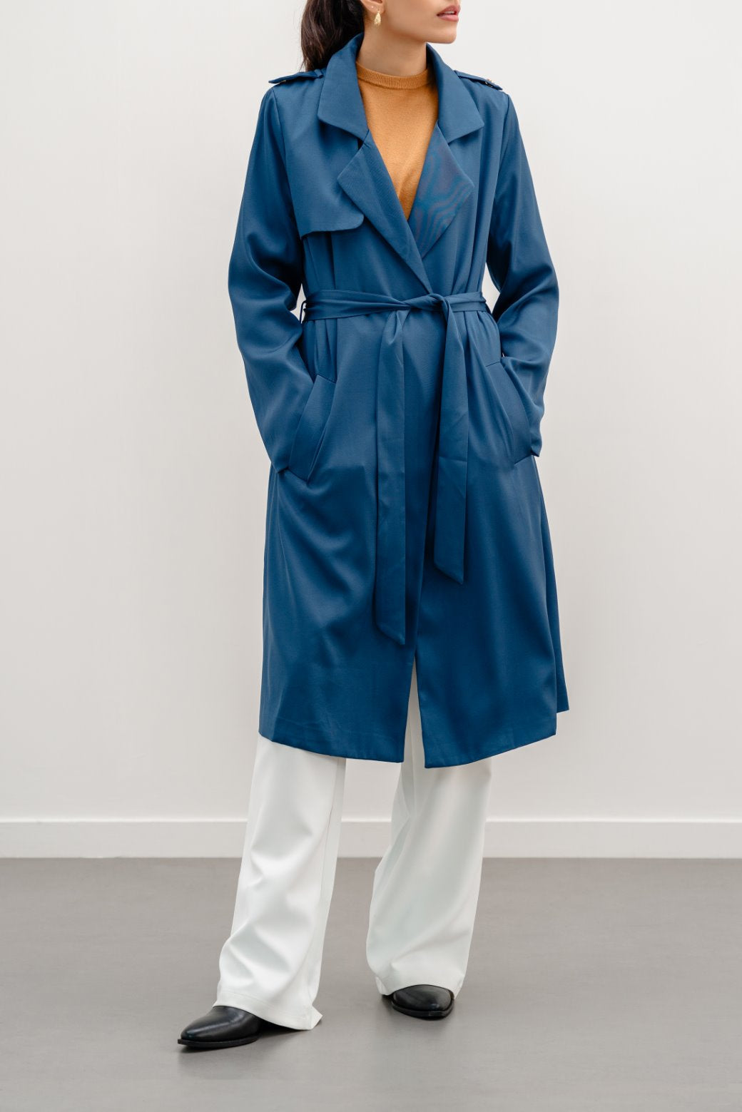 NAVY LONG DRAPE TRENCH