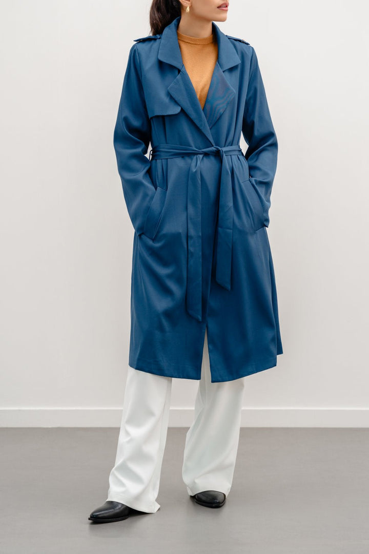 NAVY LONG DRAPE TRENCH